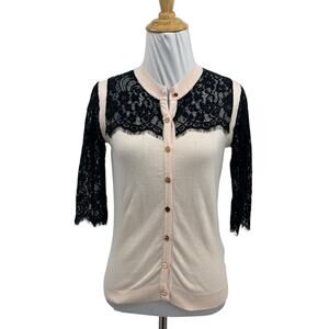 Ted Baker Cardigan Womens 1 Silk Blend Lace Panel Half Sleeve Rose Gold Buttons